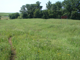 Preserved prairie on the battlefield with Santa Fe Trail wagon ruts